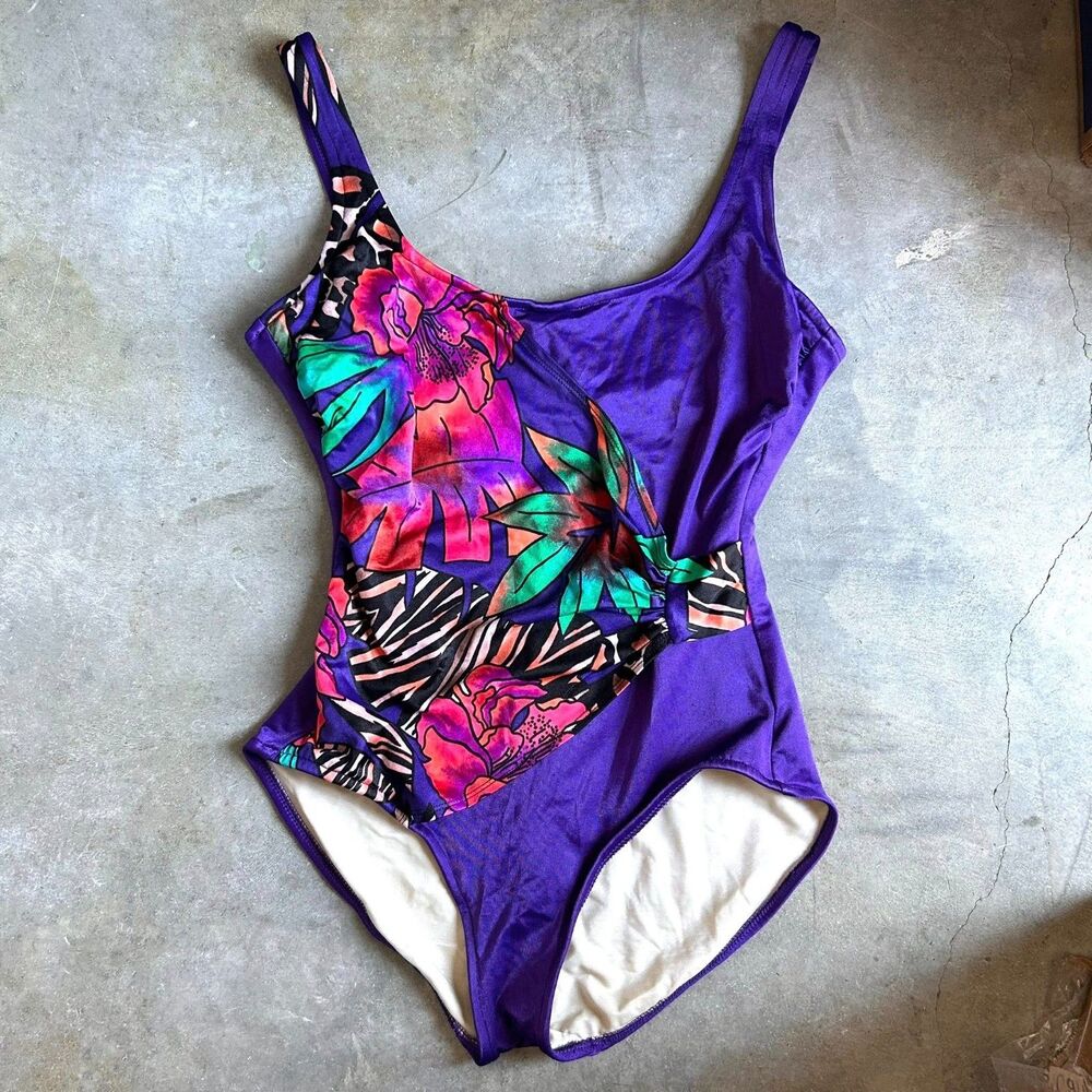 The Slim Suit Vintage Purple Floral One-Piece Swimsuit USA